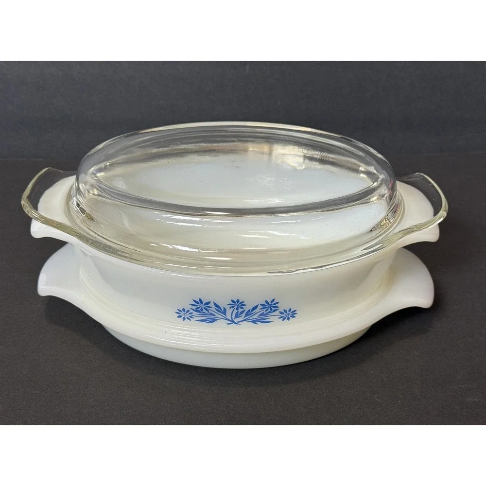 ANCHOR HOCKING Fire King VTG Blue Cornflower Casserole Dish #433 1.5 QT - 2 Lids
